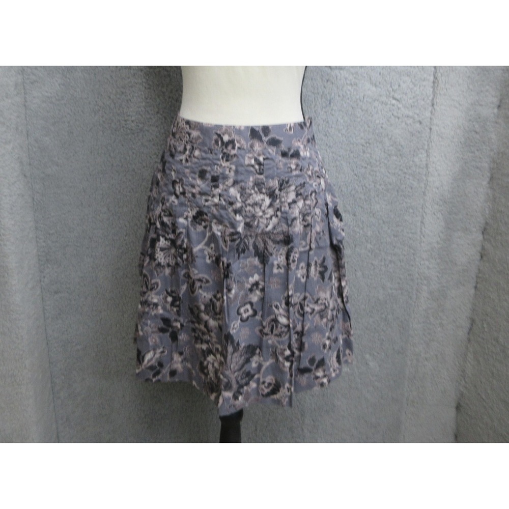 Aventura Yardley Skirt Women 4 Gray Floral Pleated 100% Cotton Mini Boho Cottage
